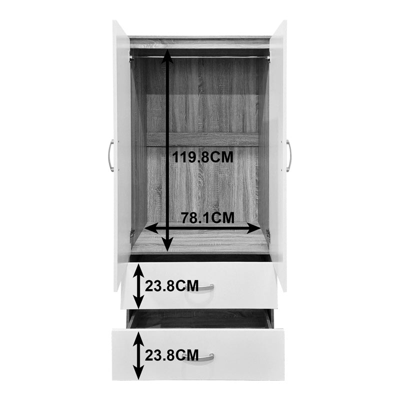 Dulap de haine Double-leaf wardrobe cu 2 drawers Alvia, Diverse culori, 80x52x180 cm - Alb-Sonoma