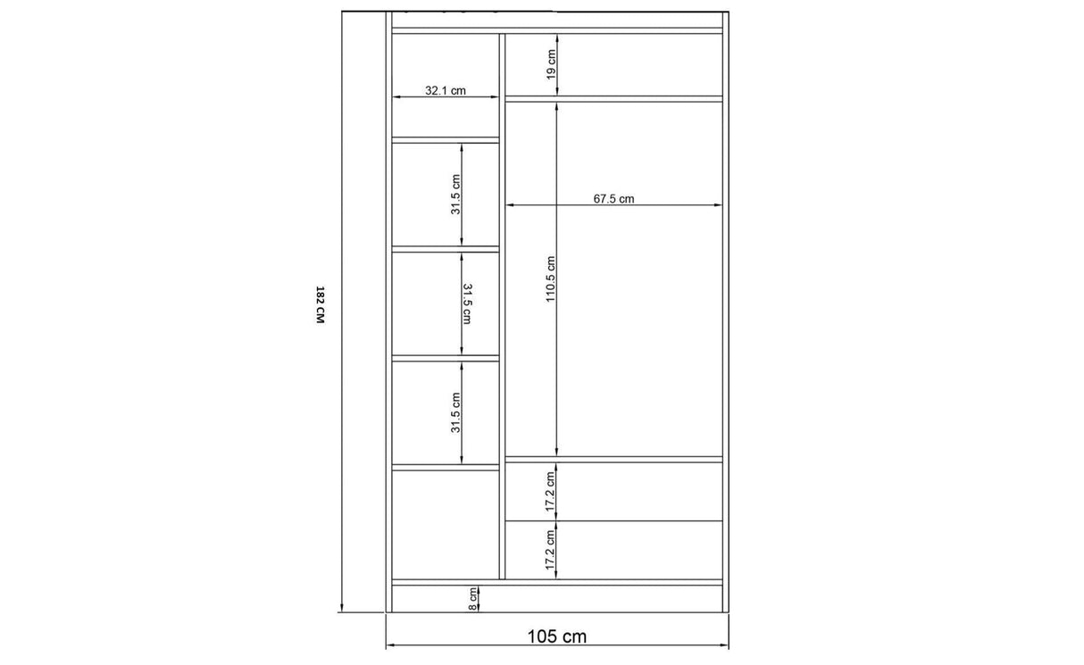 Dulap de Haine Ercan cu 3 Usi si 2 Sertare cu Oglinda, 105 X 182 X 50 Cm