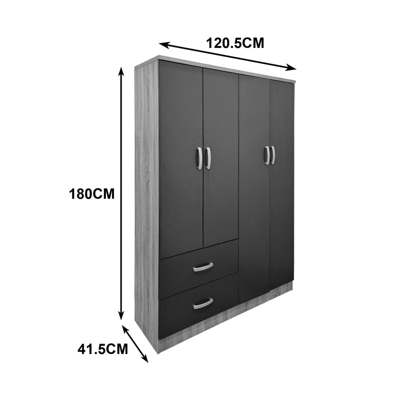 Dulap Lego cu 4 usi si 2 sertare, 121x42x181 cm - Antracit-Sonoma