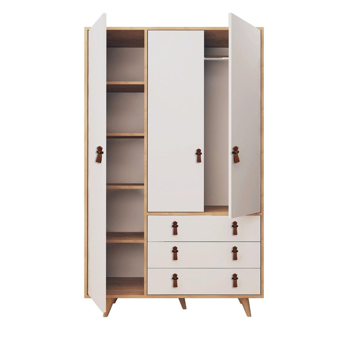 Dulap de Haine Franky, Alb / Stejar, 120x187x52 cm