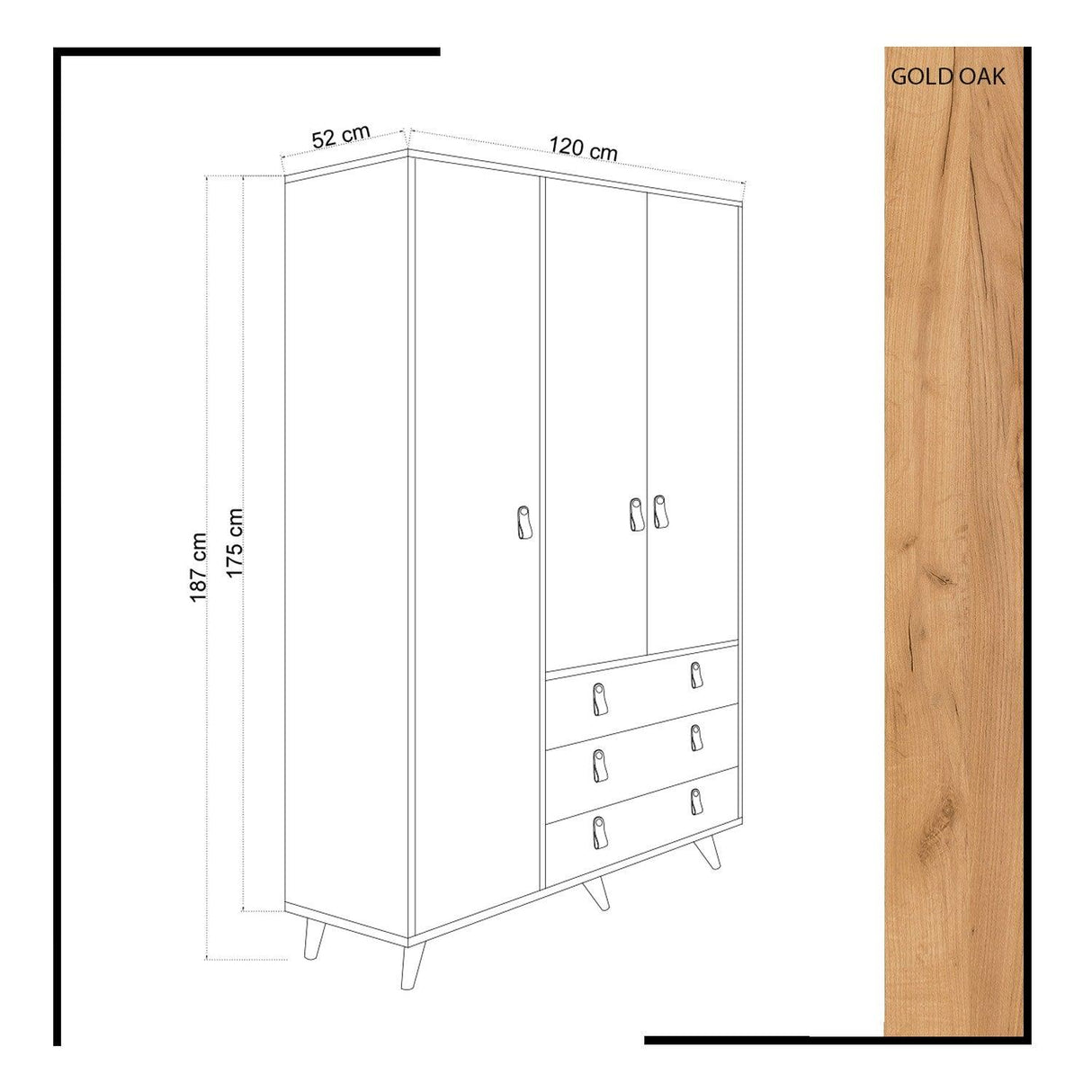 Dulap de Haine Franky, Alb / Stejar, 120x187x52 cm