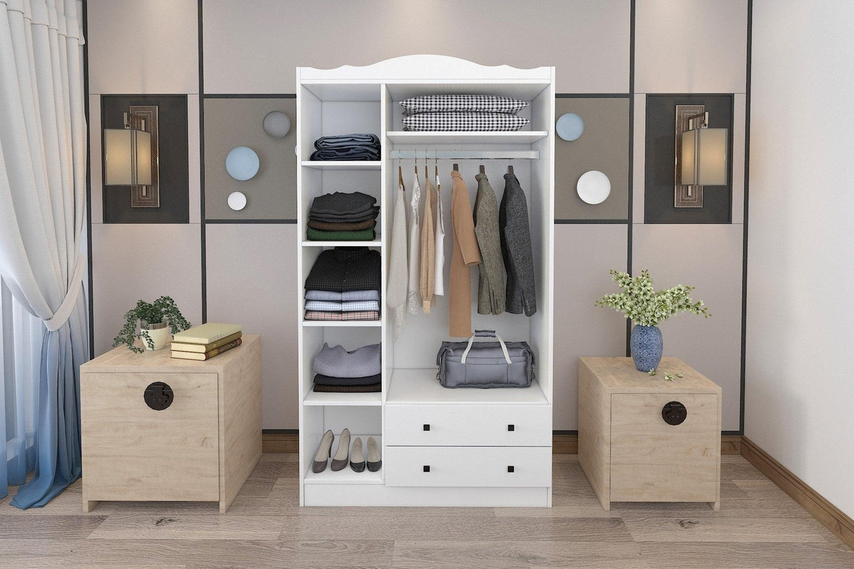 Dulap de Haine Sahra cu 3 Usi cu Oglinda si 2 Sertare, Alb, 105 x 186 x 56 cm