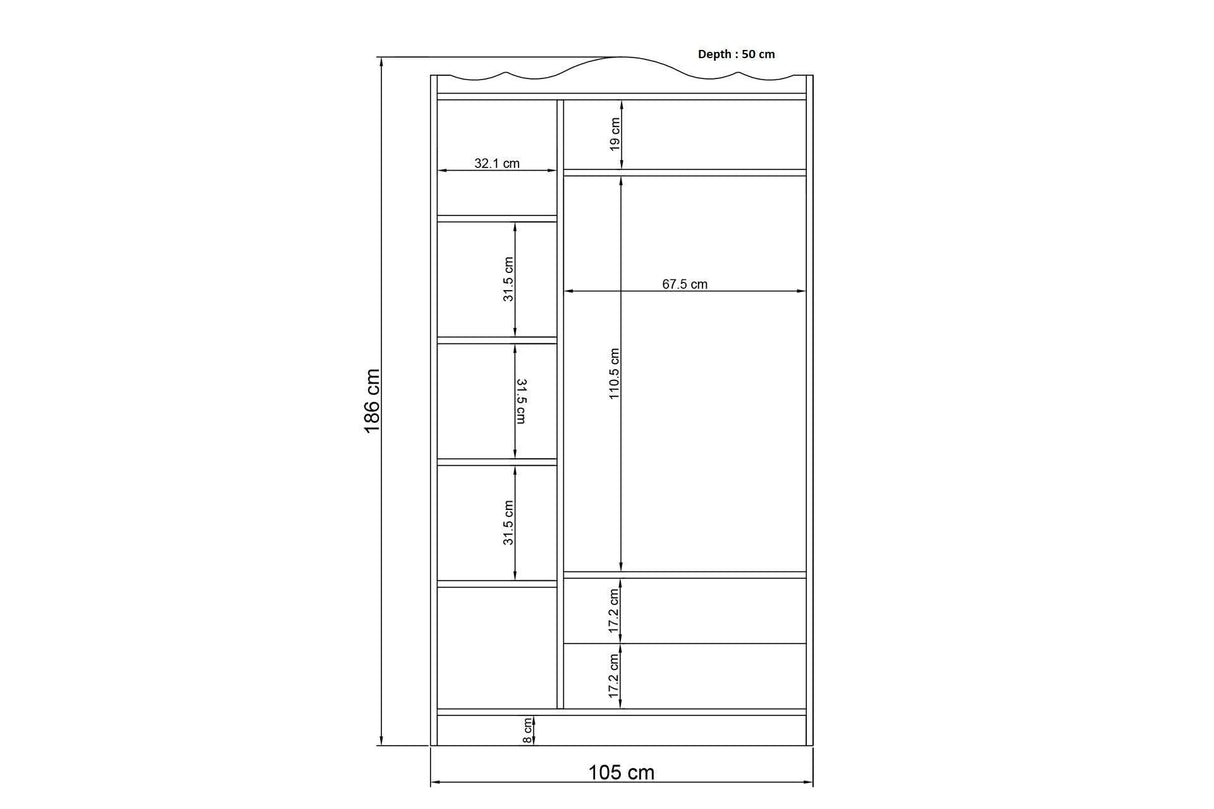 Dulap de Haine Sahra cu 3 Usi cu Oglinda si 2 Sertare, Alb, 105 x 186 x 56 cm
