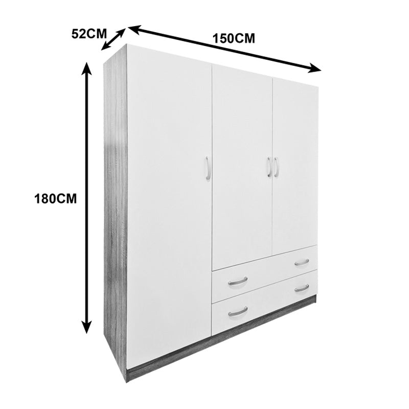 Dulap de haine Three-leaf wardrobe cu 2 drawers Alvia, Diverse culori, 150x51x180cm - Alb-Sonoma