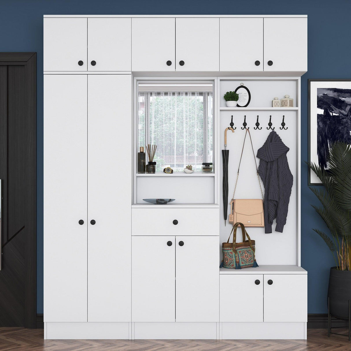 Dulap de Pantofar Kent cu mult usi , Alb, 180 x 227 x 36 cm