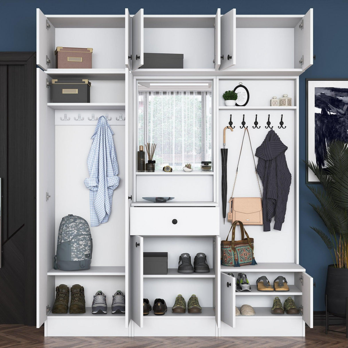 Dulap de Pantofar Kent cu mult usi , Alb, 180 x 227 x 36 cm