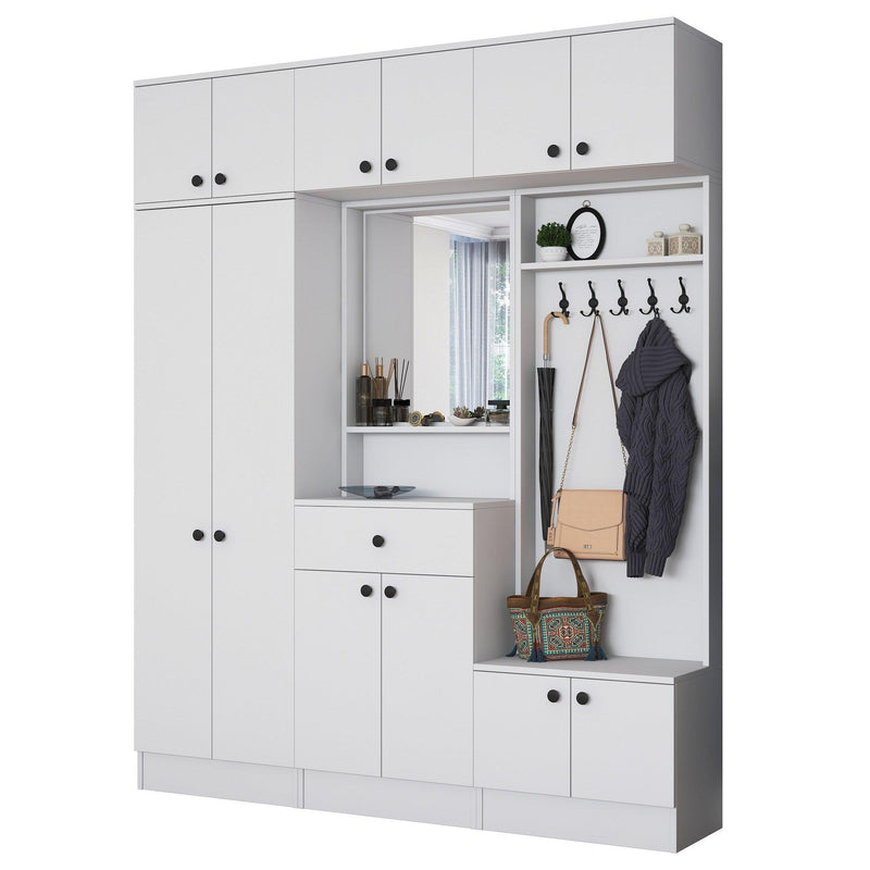Dulap de Pantofar Kent cu mult usi , Alb, 180 x 227 x 36 cm