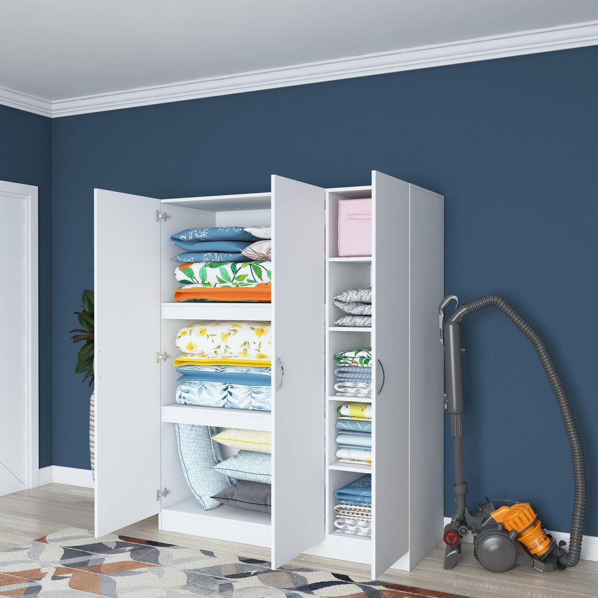 Dulap Dormitor Mama 3 usi si 6 Rafturi, Alb, 145 x 182 x 55 cm