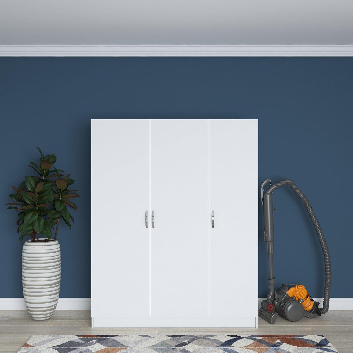 Dulap Dormitor Mama 3 usi si 6 Rafturi, Alb, 145 x 182 x 55 cm