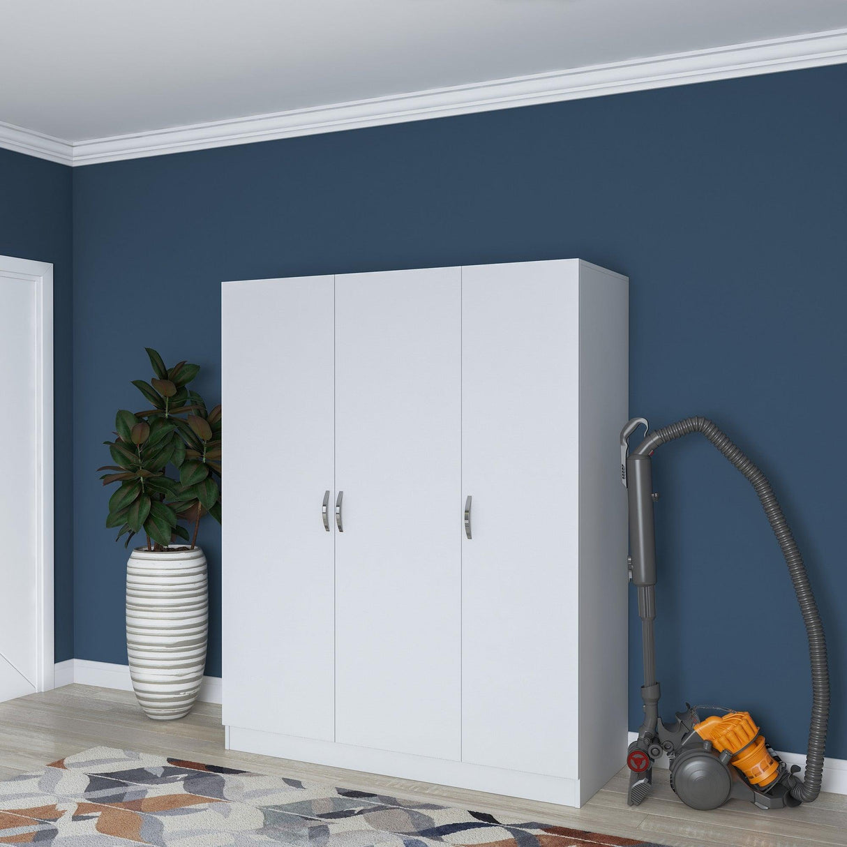 Dulap Dormitor Mama 3 usi si 6 Rafturi, Alb, 145 x 182 x 55 cm