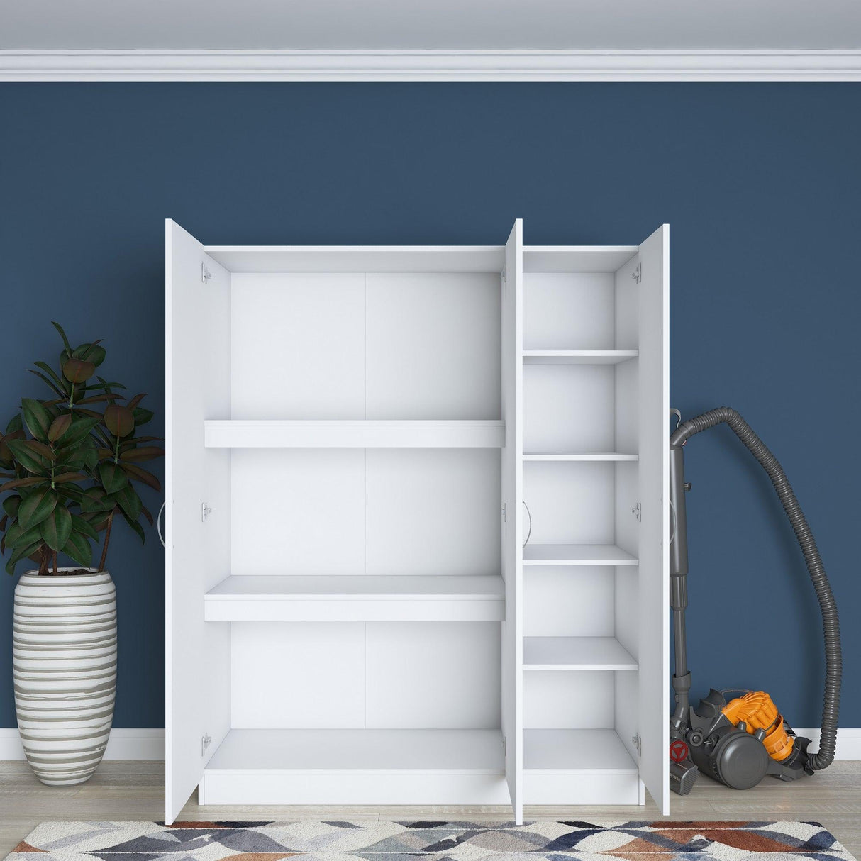 Dulap Dormitor Mama 3 usi si 6 Rafturi, Alb, 145 x 182 x 55 cm