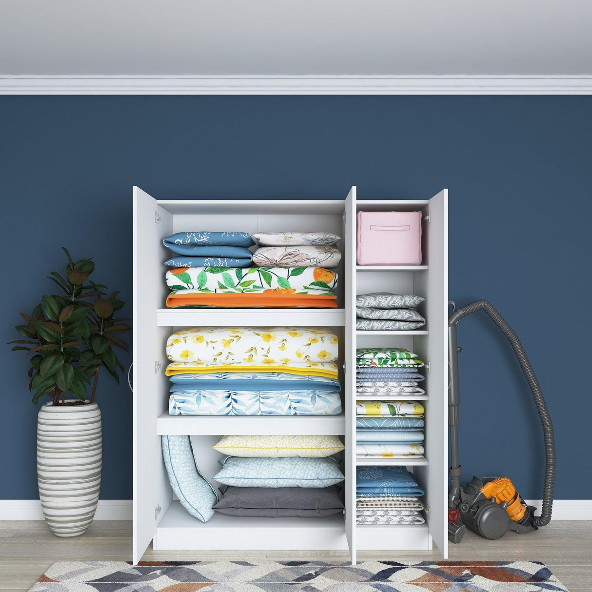 Dulap Dormitor Mama 3 usi si 6 Rafturi, Alb, 145 x 182 x 55 cm