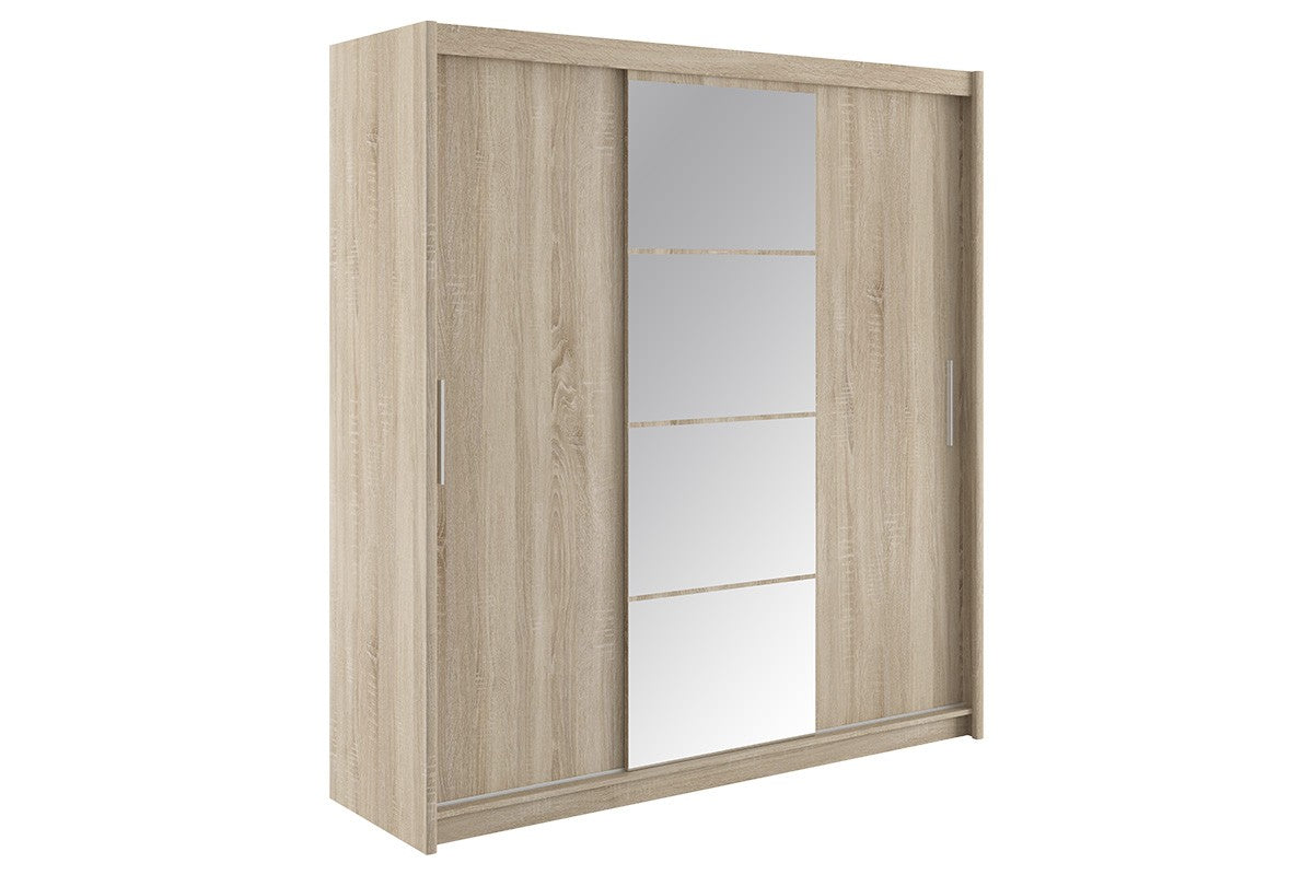 Dulap Elodie cu 3 usi culisante cu oglinda, Alb - Sonoma, 200x61x216 cm - Sonoma