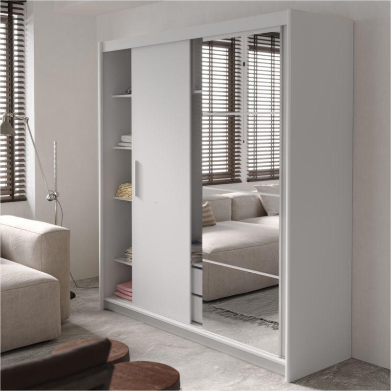 Dulap Elodie cu 3 usi culisante cu oglinda, Alb - Sonoma, 200x61x216 cm - Alb