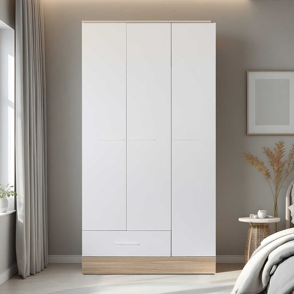 Dulap Haine Adore Base, 3 usi, 1 sertar, Alb, 103 x 198 x 52 cm
