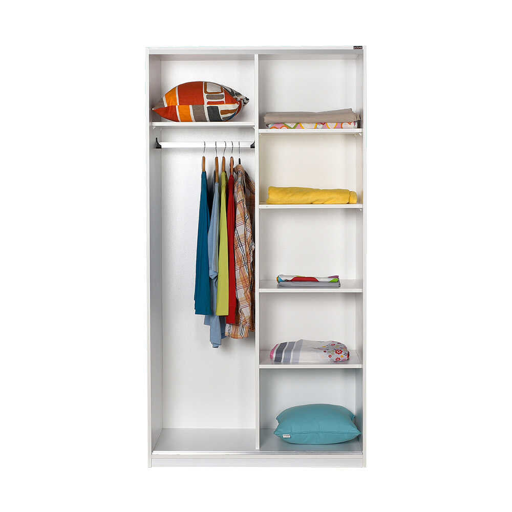 Dulap Haine Adore cu 2 usi glisante si 6 compartimente, Alb, 94x182x52 cm