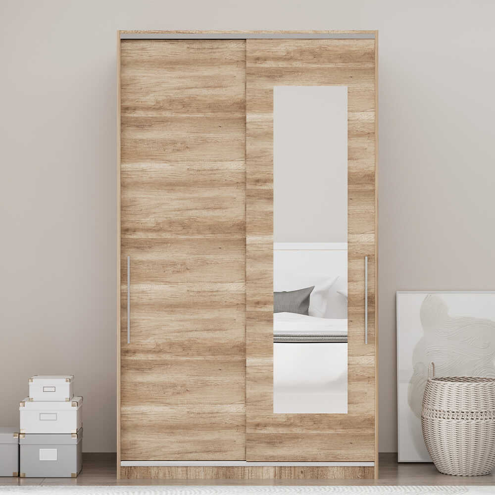 Dulap Haine Adore Elit Plus, 2 usi glisante cu oglinda, Sonoma, 120 x 207 x 52 cm