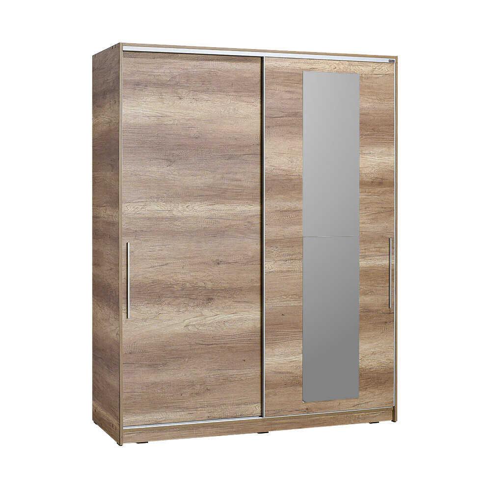 Dulap Haine Adore Elit XL, 2 usi glisante cu oglinda si 3 umarase, Lemn, Natural - Sonoma, 160x207x60 cm