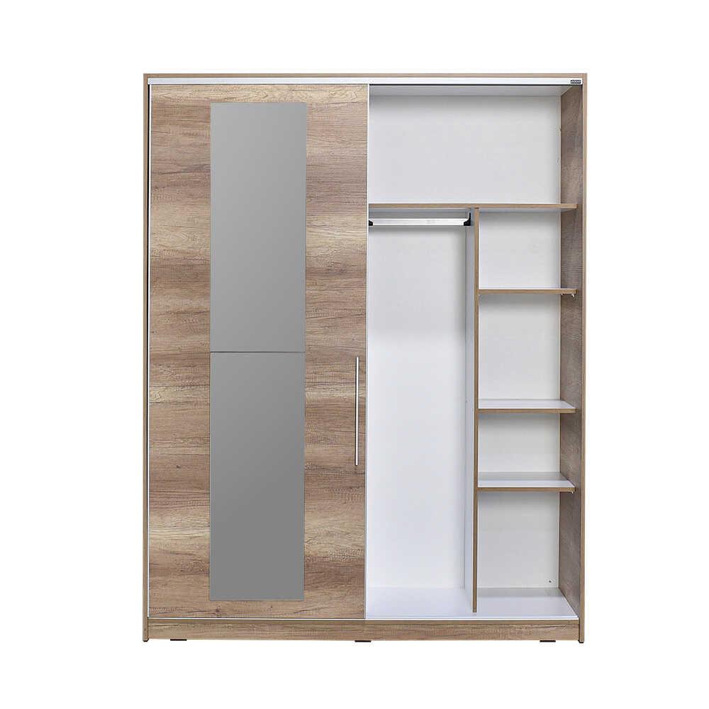 Dulap Haine Adore Elit XL, 2 usi glisante cu oglinda si 3 umarase, Lemn, Natural - Sonoma, 160x207x60 cm