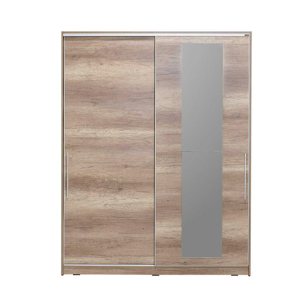 Dulap Haine Adore Elit XL, 2 usi glisante cu oglinda si 3 umarase, Lemn, Natural - Sonoma, 160x207x60 cm