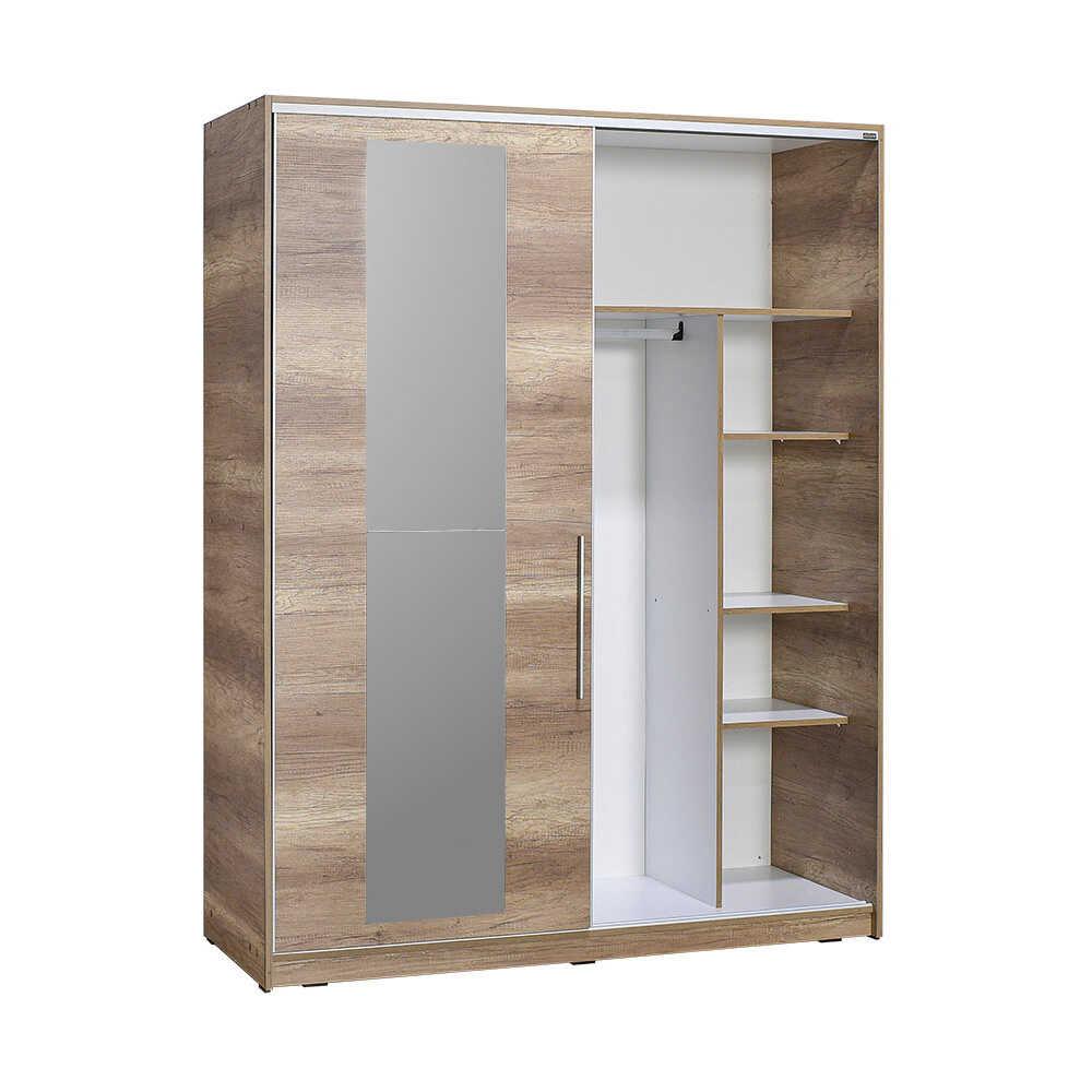 Dulap Haine Adore Elit XL, 2 usi glisante cu oglinda si 3 umarase, Lemn, Natural - Sonoma, 160x207x60 cm