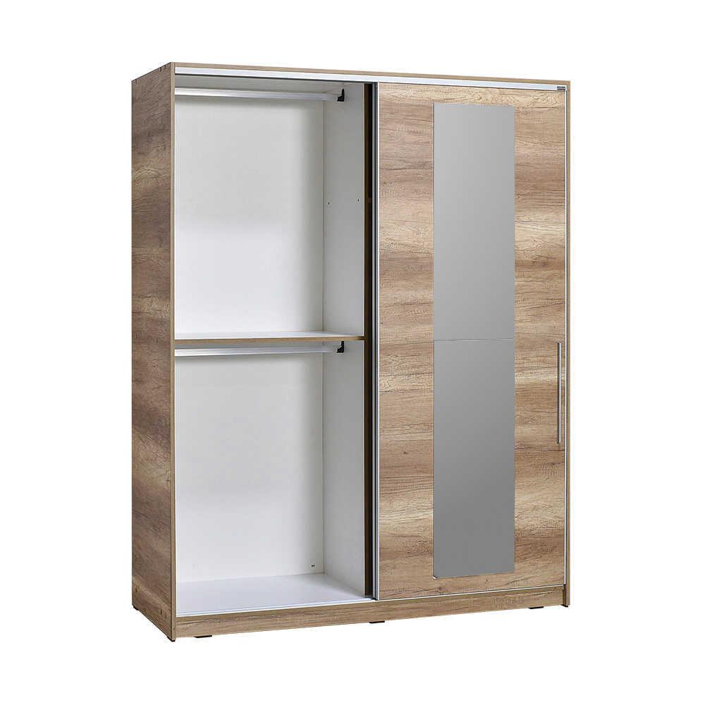 Dulap Haine Adore Elit XL, 2 usi glisante cu oglinda si 3 umarase, Lemn, Natural - Sonoma, 160x207x60 cm