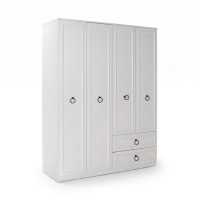 Dulap Haine Adore Hampton, 4 usi si 2 sertare, Alb, 140 x 185 x 52 cm