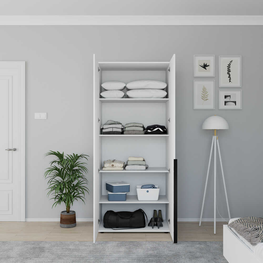 Dulap Haine Adore Oryana cu 2 usi si 5 rafturi, Alb - Nuc, 90x210x62 cm - Dulap Haine Adore Oryana cu 2 usi si 5 rafturi, Alb - Nuc, 90x210x62 cm