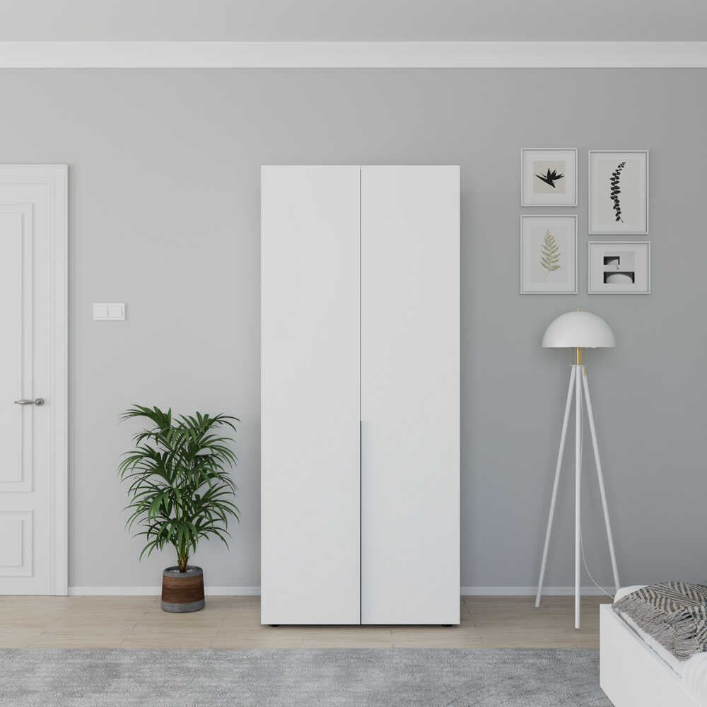 Dulap Haine Adore Oryana cu 2 usi si 5 rafturi, Alb - Nuc, 90x210x62 cm - Alb