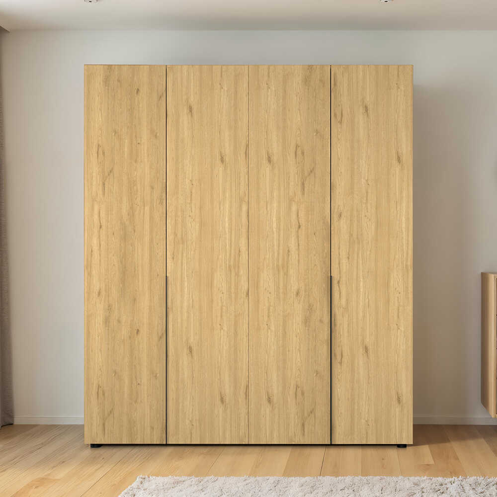 Dulap Haine Adore Oryana cu 4 usi cu rafturi si umerasi, 180x210x62 cm - Stejar