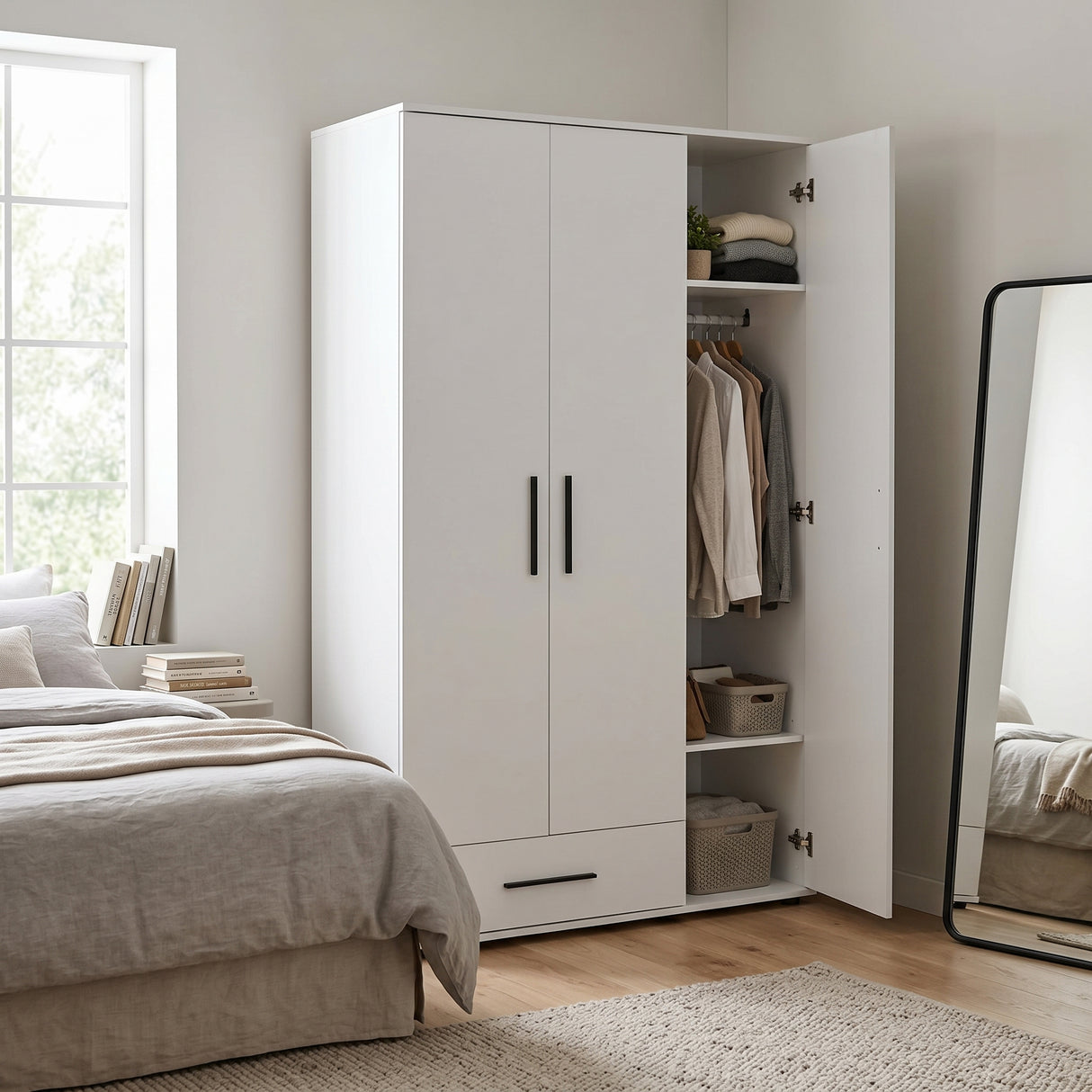 Dulap Haine Adore Trendline, 3 usi, 1 sertar, Alb - Stejar, 103x187x52 cm - Alb