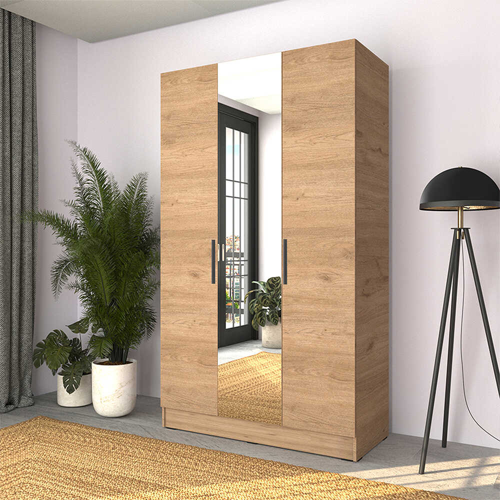 Dulap Haine Adore Trendline cu 3 usi si oglinda, Alb - Stejar, 120x207x53 cm - Stejar