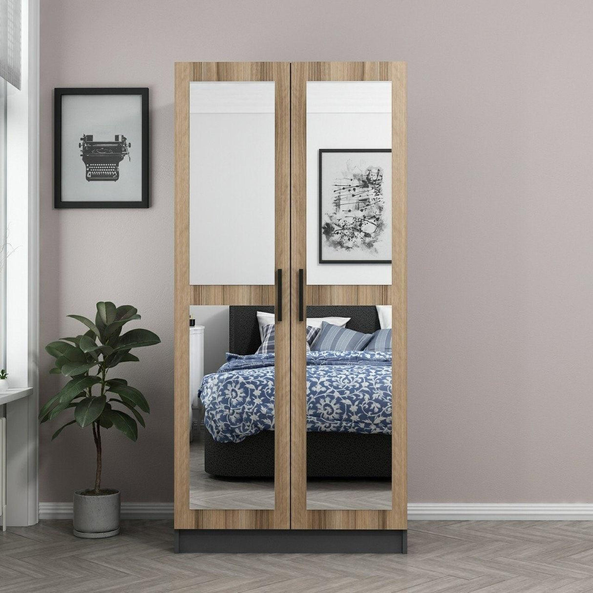 Dulap Haine Kale Mirror Oak - 210, Gri, 90x210x52 cm