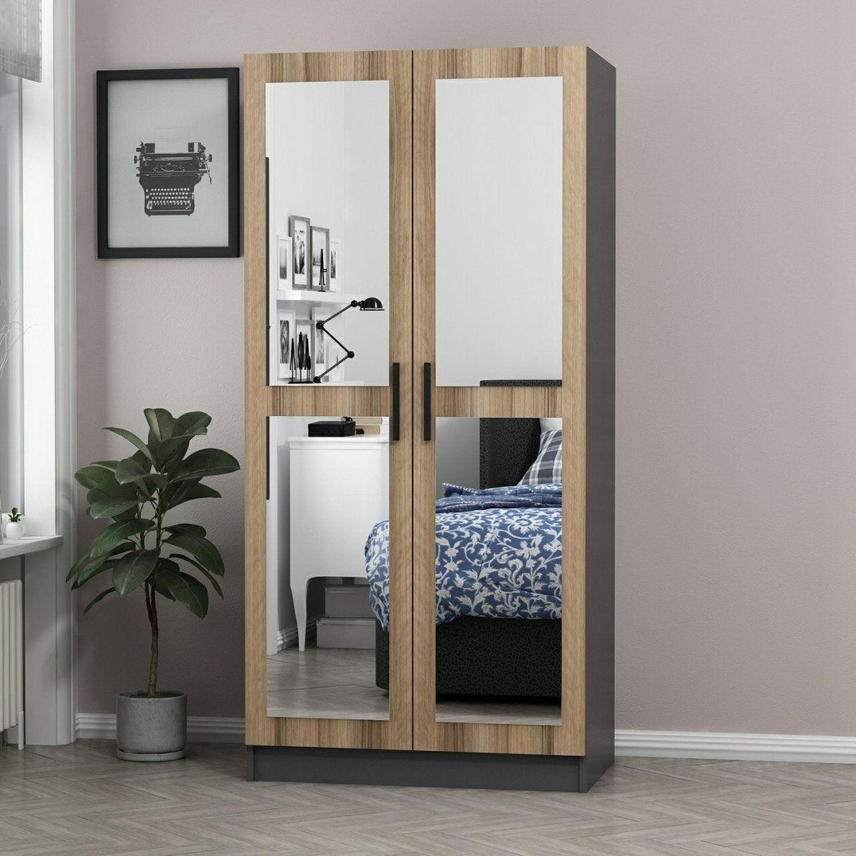 Dulap Haine Kale Mirror Oak - 210, Gri, 90x210x52 cm