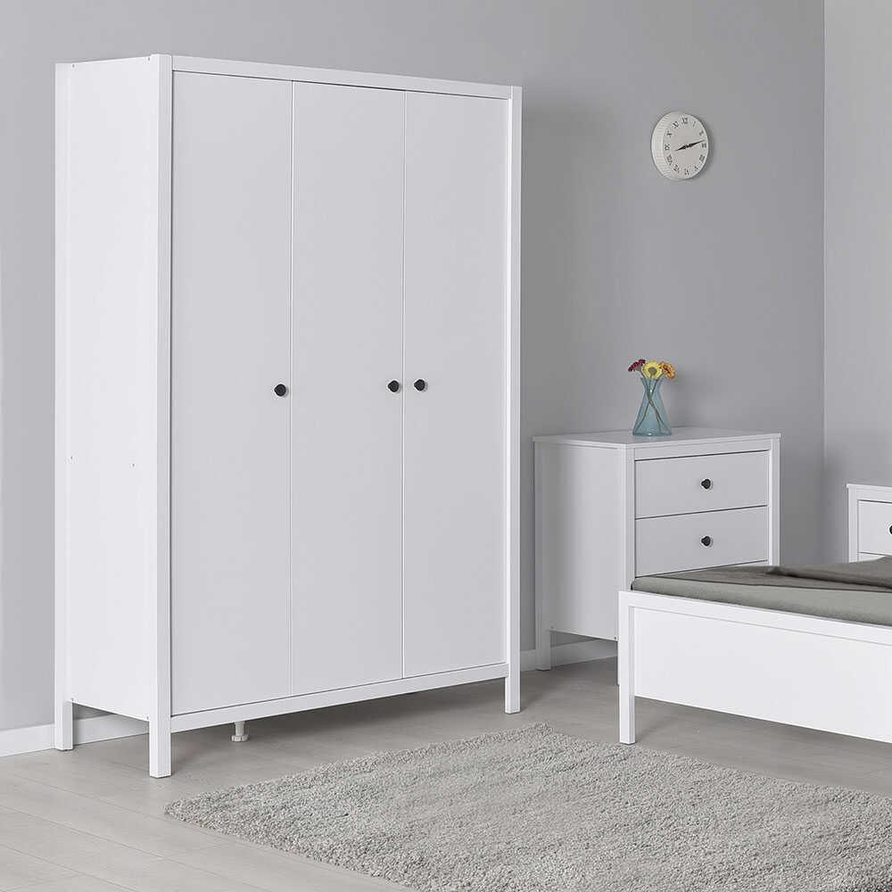 Dulap Haine MDF Adore Rustic,cu 3 usi si umarase, 6 rafturi, Alb, 125 x 196 x 54 cm