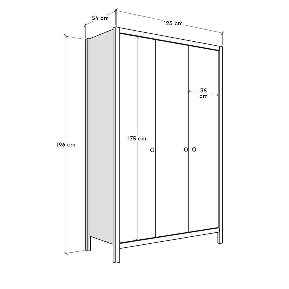 Dulap Haine MDF Adore Rustic, cu 3 usi si umarase, 6 rafturi, Alb, 125x196x54 cm