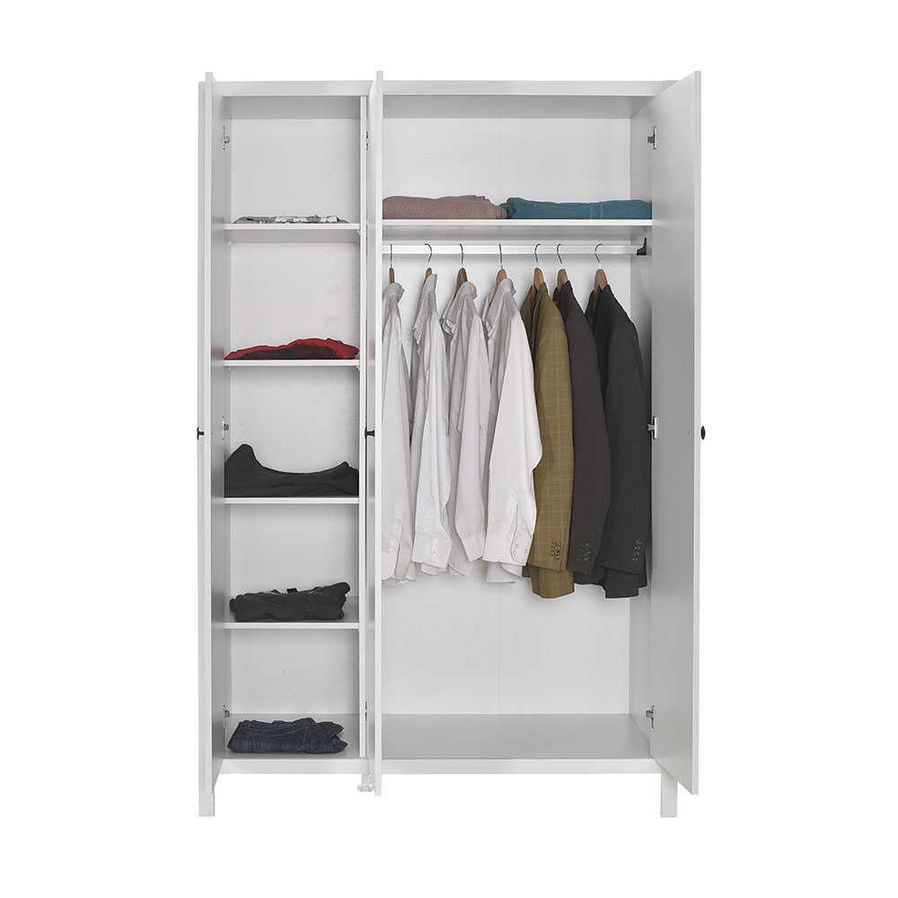 Dulap Haine MDF Adore Rustic,cu 3 usi si umarase, 6 rafturi, Alb, 125 x 196 x 54 cm