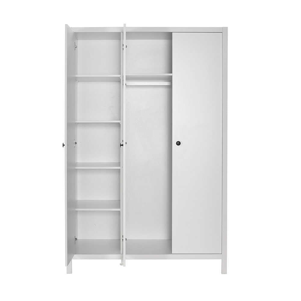 Dulap Haine MDF Adore Rustic, cu 3 usi si umarase, 6 rafturi, Alb, 125x196x54 cm