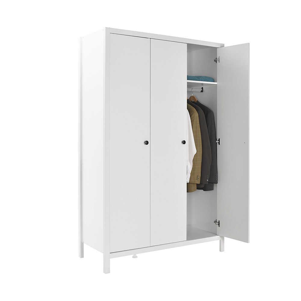 Dulap Haine MDF Adore Rustic,cu 3 usi si umarase, 6 rafturi, Alb, 125 x 196 x 54 cm