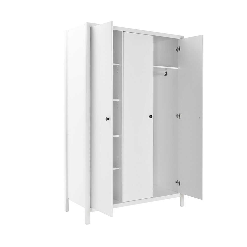 Dulap Haine MDF Adore Rustic, cu 3 usi si umarase, 6 rafturi, Alb, 125x196x54 cm