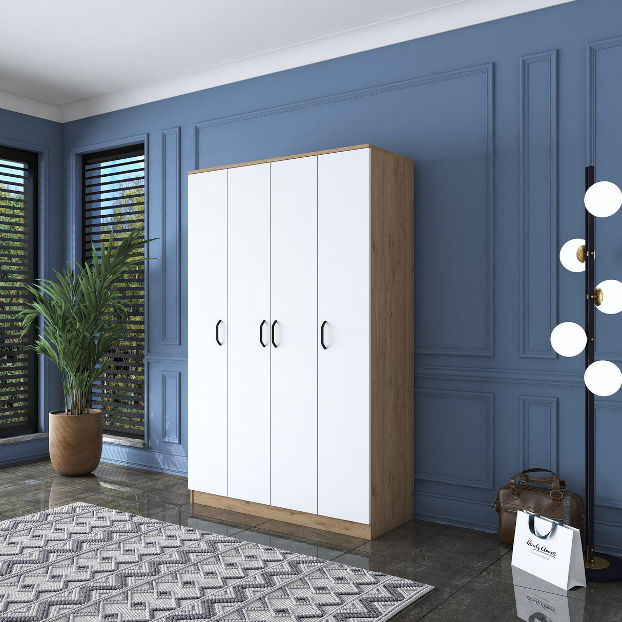 Dulap Haine Totem 4 usi cu 2 bare de umeras, Nuc, 120 x 191 x 47 cm