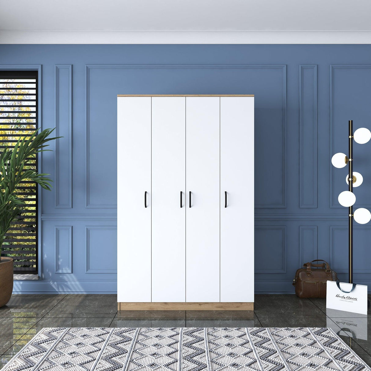 Dulap Haine Totem 4 usi cu 2 bare de umeras, Nuc, 120 x 191 x 47 cm