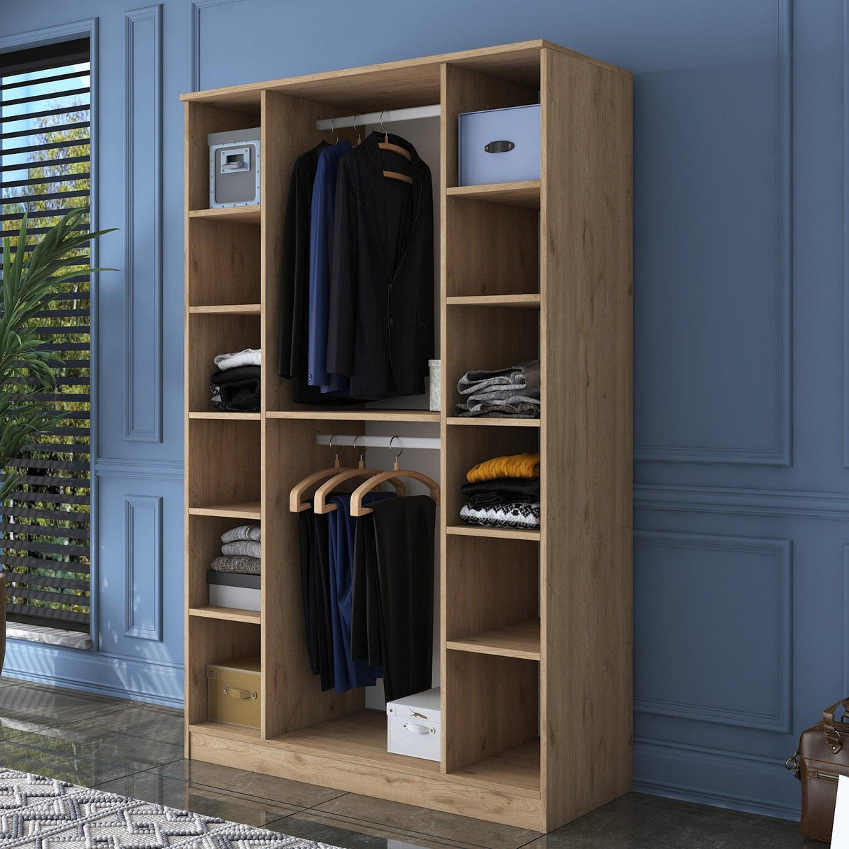 Dulap Haine Totem 4 usi cu 2 bare de umeras, Nuc, 120 x 191 x 47 cm