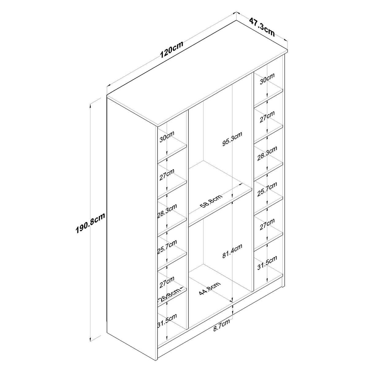 Dulap Haine Totem 4 usi cu 2 bare de umeras, Nuc, 120 x 191 x 47 cm