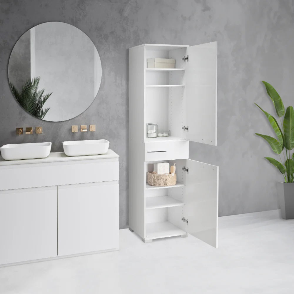 Dulap Multifunctional Adore Diamond, 2 usi, 1 sertar, Alb Lucios, 45 x 187 x 40 cm