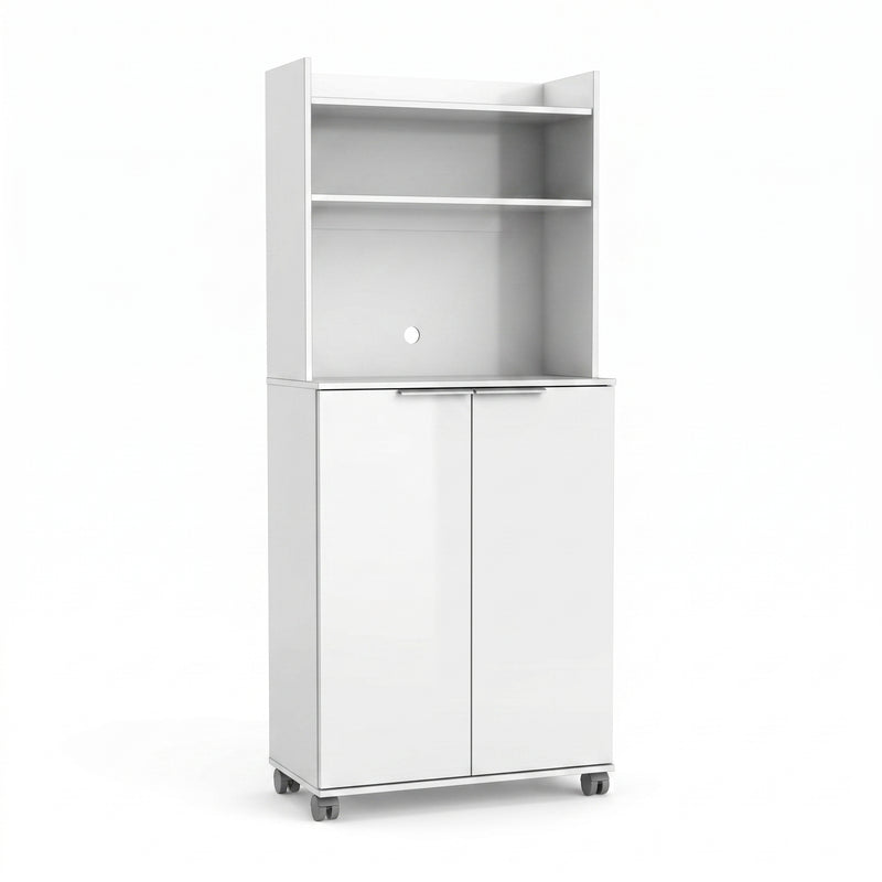Dulap Multifunctional Adore Diamond, 2 usi, 6 rafturi, cu rotile, Alb Lucios, 73 x 172 x 36 cm