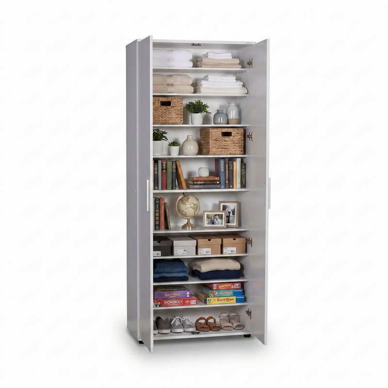 Dulap Multifunctional Adore Porto, 2 usi, 8 rafturi, Alb, 76 x 187 x 36 cm