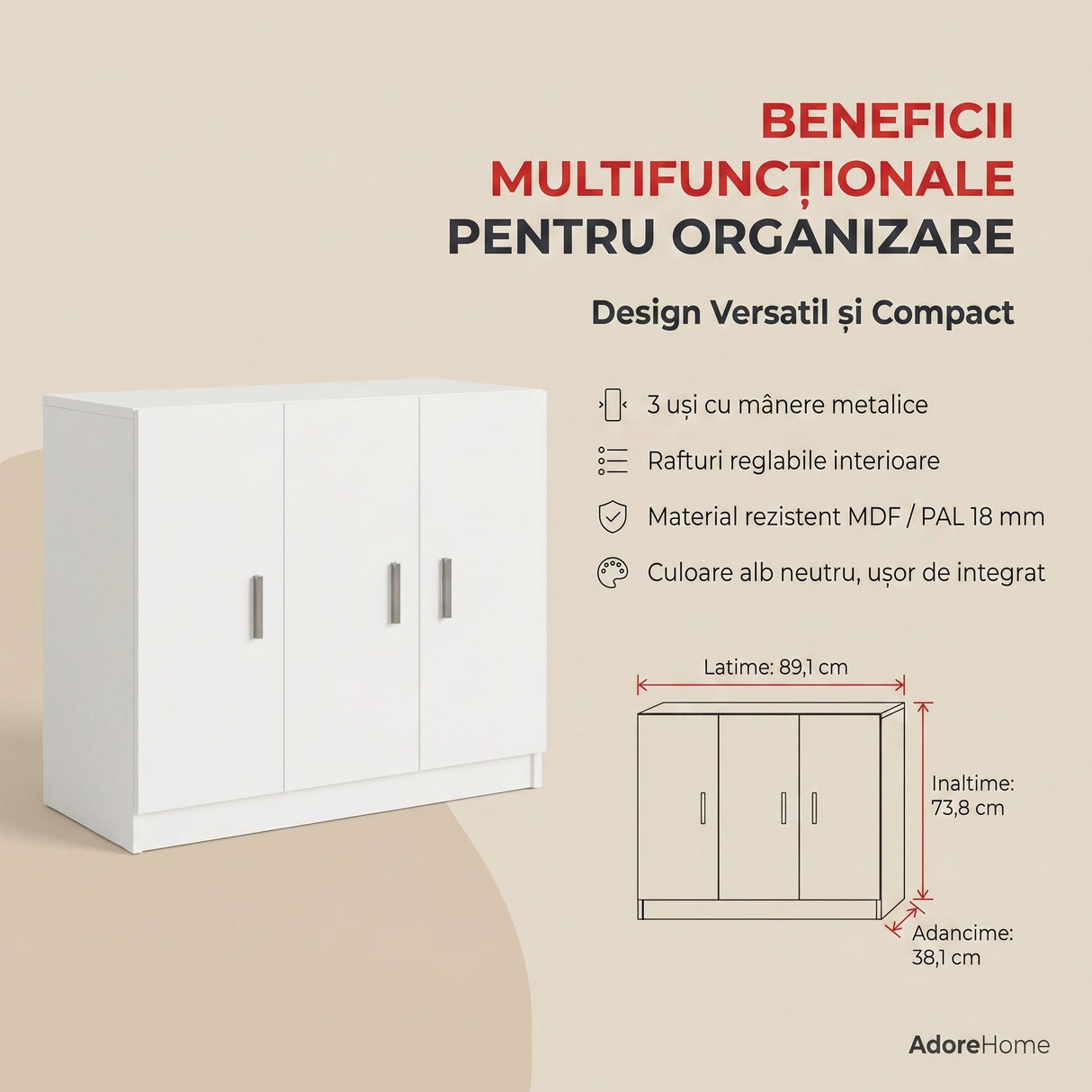 Dulap Multifunctional AR3 - CA, Alb, 89x74x39 cm