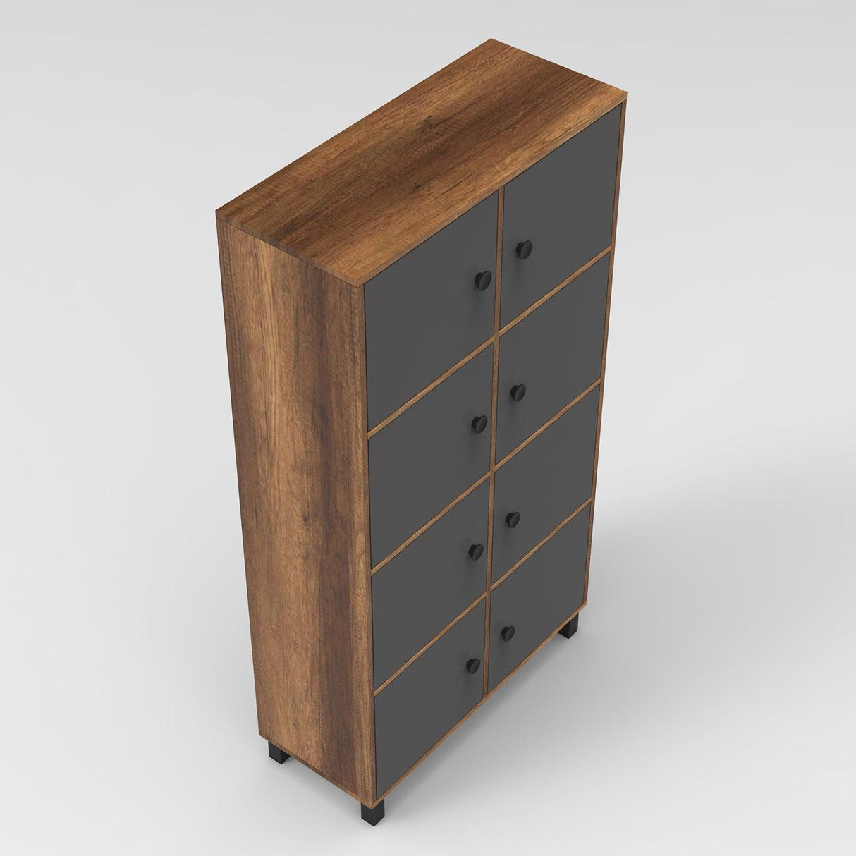 Dulap Multifunctional Birou - Dormitor Yaren cu 8 compartimente, Nuc, 96 x 180 x 40 cm