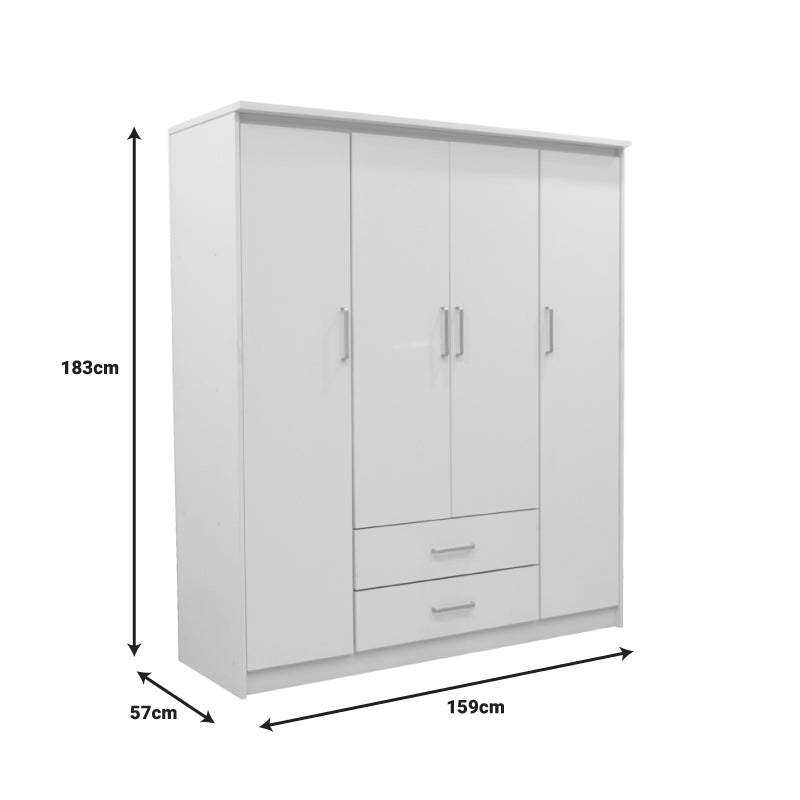 Dulap Olympus cu 4 usi si sertare, Alb, 159x57x183 cm - Alb